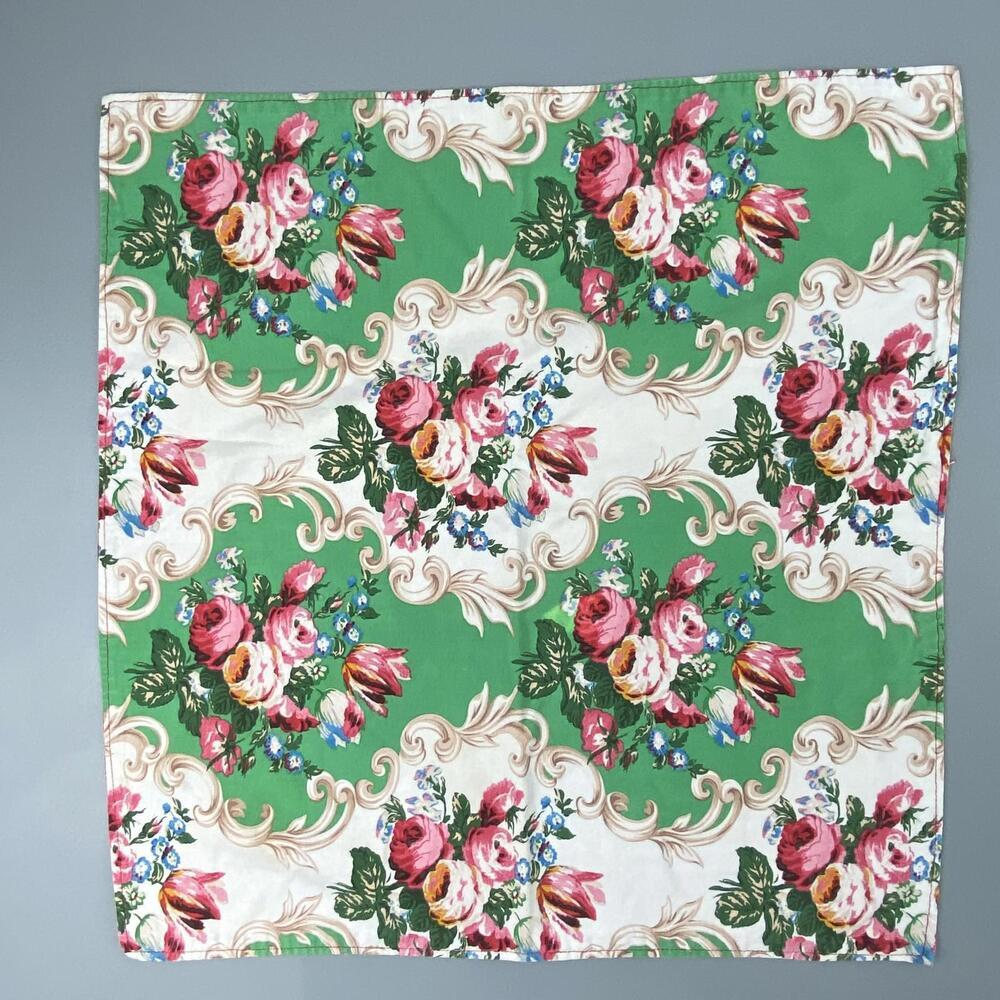 Vintage Floral Print Handkerchief - Green & Pink Design